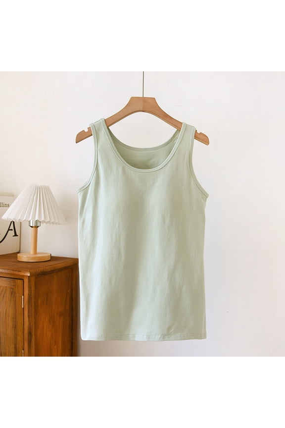 Women's Solid Cotton Lounge Camisole - Round Neck Padded Wide Shoulder Slim Fit Design, Soft Breathable Stretchy Homewear