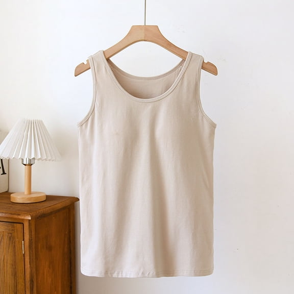 Fewfanhot Women's Solid Cotton Lounge Camisole - Round Neck Padded Wide Shoulder Slim Fit Design, Soft Breathable Stretchy Homewear