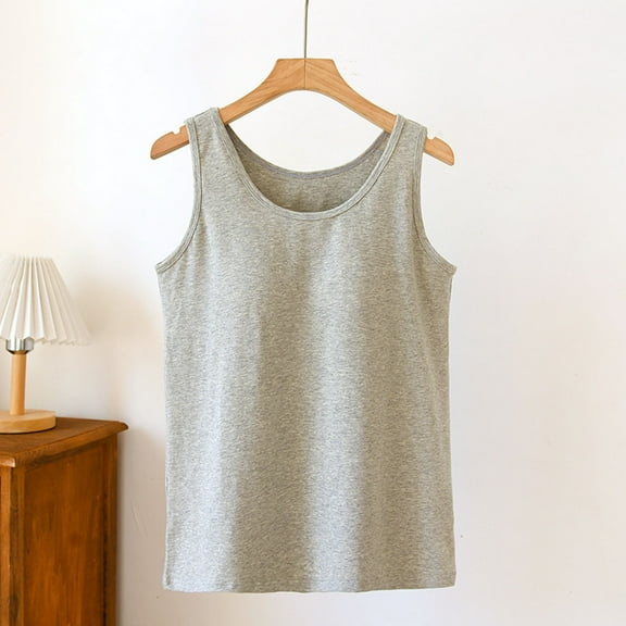 Fewfanhot Women's Solid Cotton Lounge Camisole - Round Neck Padded Wide Shoulder Slim Fit Design, Soft Breathable Stretchy Homewear