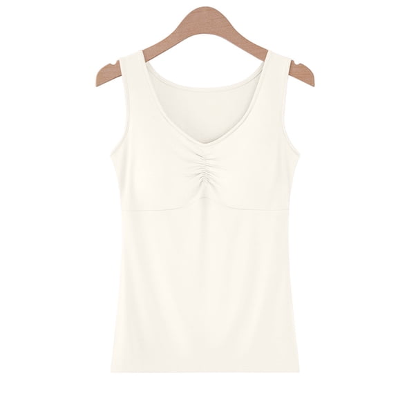 Fewfanhot Women's Solid Lounge Camisole - Round Neck Built-in Fixed Bra Design, Comfortable Seamless Sleeveless Loungewear