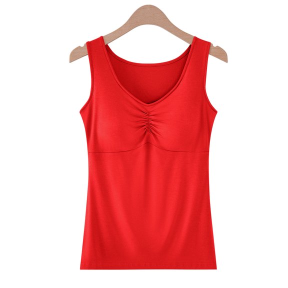 Fewfanhot Women's Solid Lounge Camisole - Round Neck Built-in Fixed Bra Design, Comfortable Seamless Sleeveless Loungewear