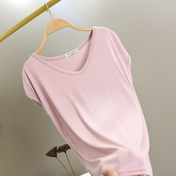 Fewfanhot Women's Solid Lounge T-Shirt - Thin V-Neck Short Sleeve Minimalist Design, Soft Breathable Sleepwear Daily Wear