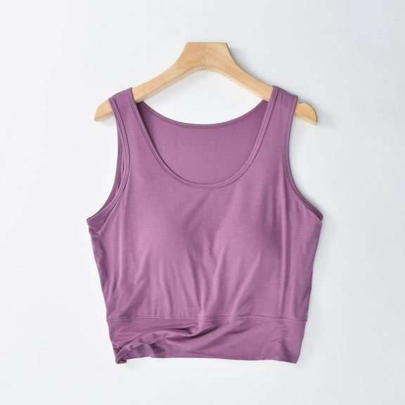 Fewfanhot Women's Solid Lounge Tank Top - Padded Round Neck Seamless Stretchy Cropped Breathable Sleeveless Pajama