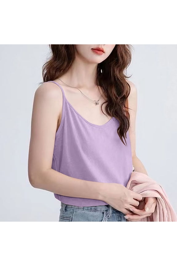 Women's Solid Slub Cotton Lounge Cami Non-Adjustable Strap Sleeveless Design, Lightweight Breathable Pajama