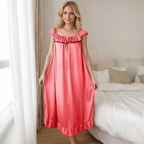 Fewfanhot Women's Spring Summer Ice Silk Nightdress - Sleeveless Design With Delicate Lace Lightweight Homewear