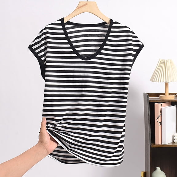 Fewfanhot Women's Striped Lounge Tank Top - Round Neck Summer Thin Loose Design, Soft Comfortable Sleeveless Sleepwear