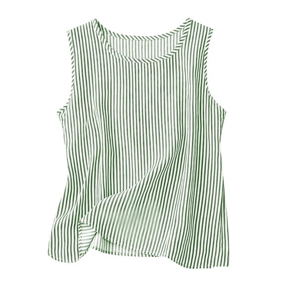 Fewfanhot Women's Striped Sleeveless Tank Tops, Casual Summer Green Vertical Stripe Loose Fit Blouses, Breathable Striped Tunic Shirts, S-3XL