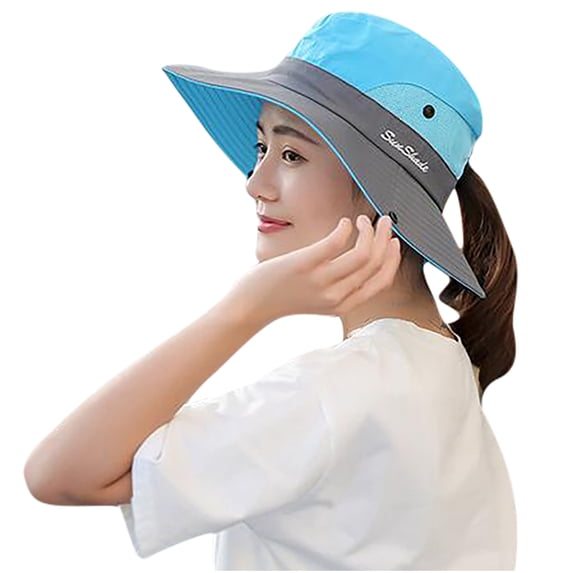 Fewfanhot Women's Summer Bucket Hat with Ponytail Hole, Breathable Sun Protection Hat for Hiking Beach Outdoor