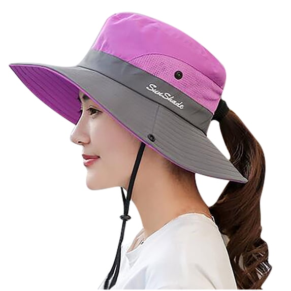 Fewfanhot Women's Summer Bucket Hat with Ponytail Hole, Breathable Sun Protection Hat for Hiking Beach Outdoor