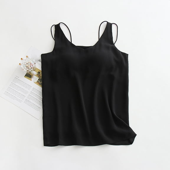 Fewfanhot Women's Summer Chiffon Sleep Camisole V-Neck Padded Sling Top, Lightweight Breathable Satin-like Loungewear