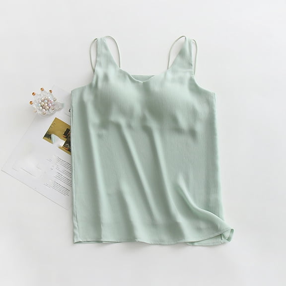 Fewfanhot Women's Summer Chiffon Sleep Camisole V-Neck Padded Sling Top, Lightweight Breathable Satin-like Loungewear