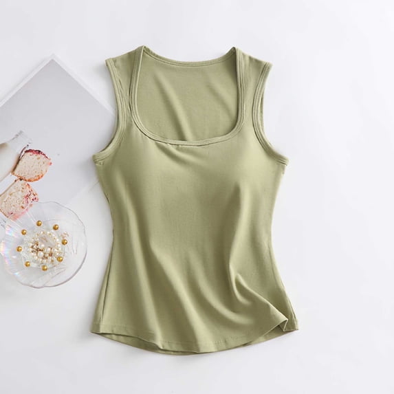Fewfanhot Women's Summer Solid Lounge Camisole - Padded Backless Sleeveless Design, Soft Breathable Loungewear Pjm