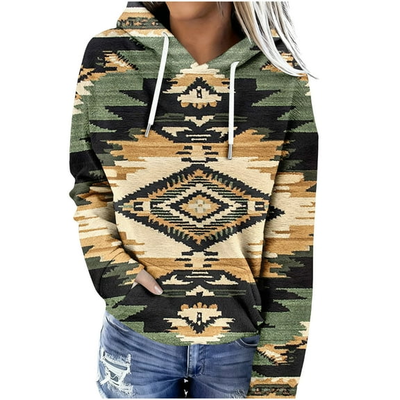 Fewfanhot Women's Sweatshirt Color Block Kangaroo Pocket Hoodie Women's Color Block Hoodies Tops Long Sleeve Casual Drawstring