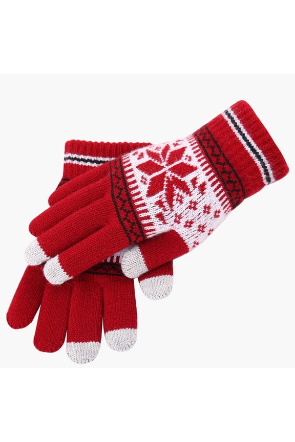 Fewfanhot Women's Thermal Touchscreen Gloves with Snowflake - Stretch Knit Winter Design with Insulated Lining for Cold Weather Protection