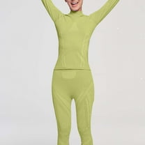 Fewfanhot Women's Thermal Underwear Set Winter Skiing Base Layer Breathable Tight Fit Solid Color Warm Sportswear