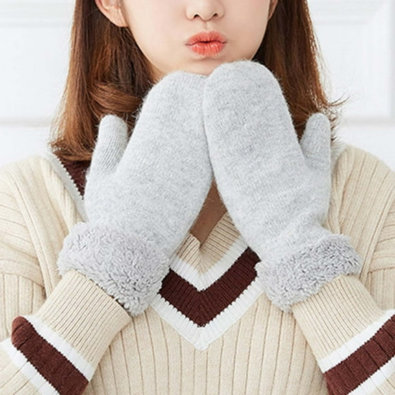 Fewfanhot Women's Thickened Warm Gloves Knitted- Stretchy Winter Full Finger Mittens in Solid Colors
