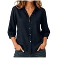 thumbnail image 1 of Fewfanhot Women's Tops Long Sleeve Button Down Blouse Loose Fit Casual V-Neck Tops, 1 of 6