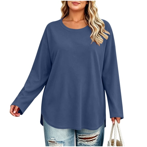 Fewfanhot Women's Tops Plus Size Tops Fall Loose Fit Casual Blouses Crewneck Loose Fit Basic Tees Winter Outfits