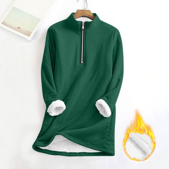 Fewfanhot Women's Tops Quarter Zip Pullover Oversized Tunic Sweatshirt Long Sleeve Shirt