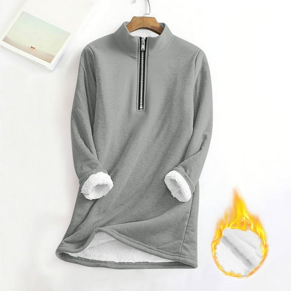 Fewfanhot Women's Tops Quarter Zip Pullover Oversized Tunic Sweatshirt Long Sleeve Shirt