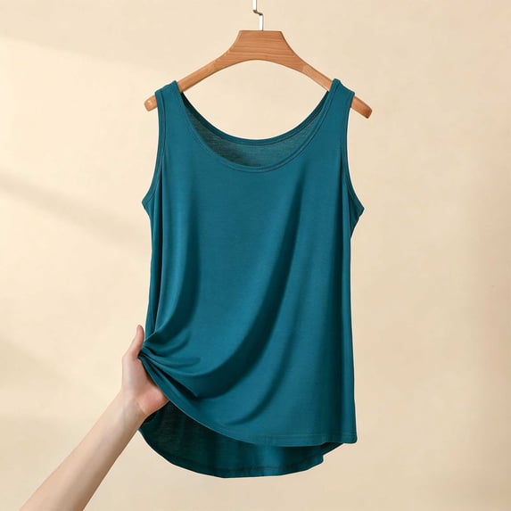 Fewfanhot Women's Tops Summer Sleeveless Round-Neck Comfy Solid Regular Tank Tops