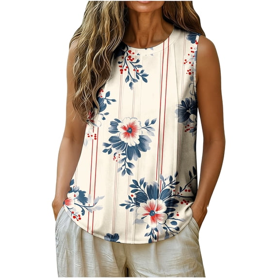 Fewfanhot Women's Tops, Tees & Blouses 4th of July Tank Top Patriotic American Flag Sleeveless Pleated Front Loose Top