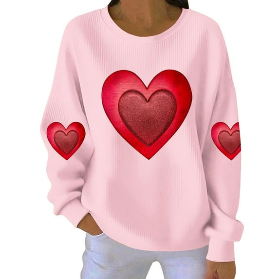 Fewfanhot Women's Tops, Tees & Blouses Casual Girl Friend Gift T Shirt Cute Love Heart Graphic Tees Long Sleeve Tshirt Top