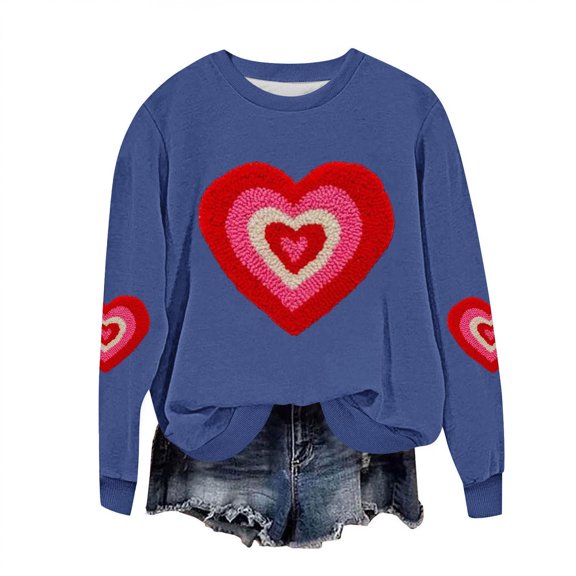 Fewfanhot Women's Tops, Tees & Blouses Casual Heart Graphics Shirt Long Sleeve Pullover Loose Crewneck Cute Love Printed Sweatshirt Tops
