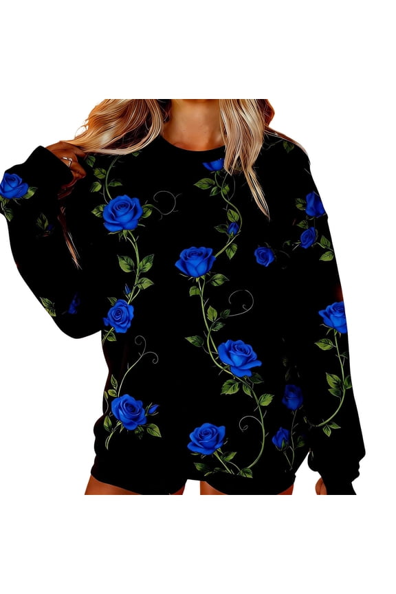 Women's Tops, Tees & Blouses Floral Print Crewneck Cute Sweatshirt Long Sleeve Oversized Basics Clothes Clothing