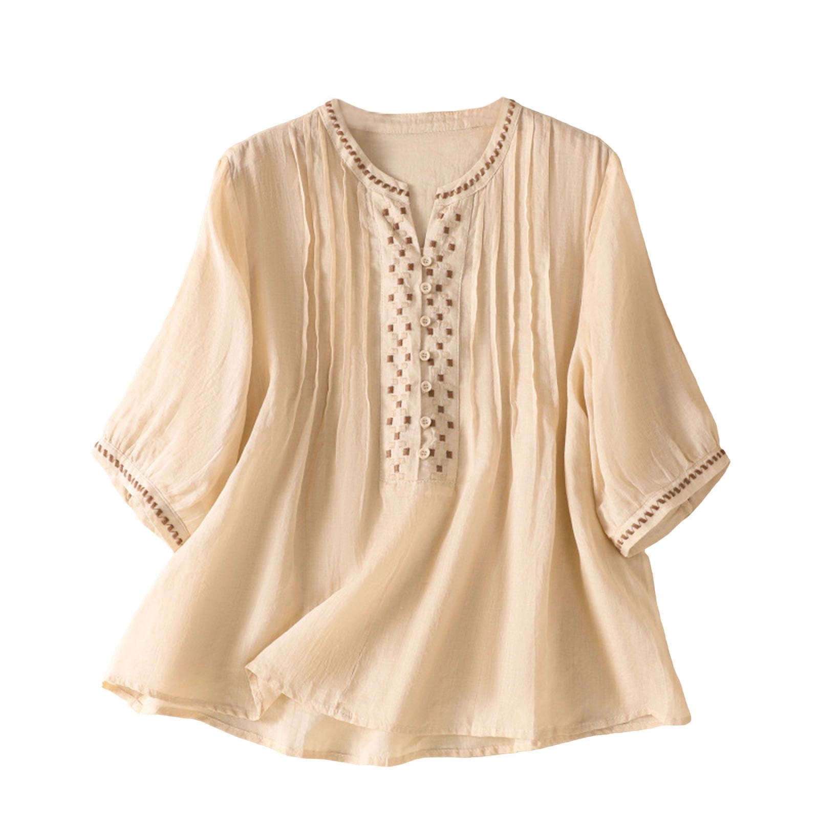 Fewfanhot Women's Tops, Tees & Blouses Summer V Neck Tshirts 3/4 — free download