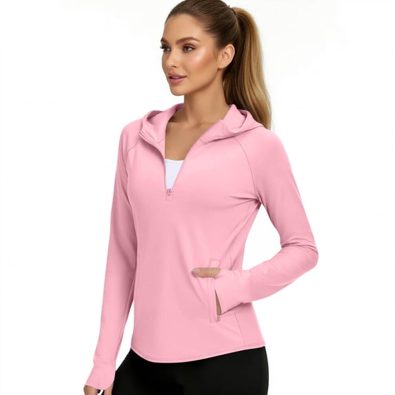 Fewfanhot Women's Tops, Tees & Blouses UPF 50+ Sun Protection Rash Guard Long Sleeve Zip Hoodie Jacket, Lightweight Hiking Outdoor Shirts