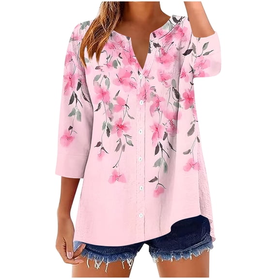 Fewfanhot Women's Tops, Tees & Blouses V Neck Button Down Shirts Dressy Casual Collarless Gauze Summer Blouses
