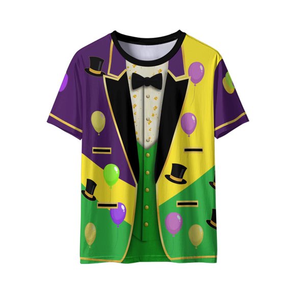 Fewfanhot Women's Tops Unisex Mardi Gras Outfit Funny Holiday Casual Shirt Crewneck Short Sleeve Shirts