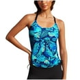 thumbnail image 1 of Fewfanhot Women's Tropical Leaf Print Halter Neck Cami Tankini Swim Top, Spaghetti Strap Casual Summer Blouse, Sleeveless V Neck Tank Vacation Bathing Suit, 1 of 6