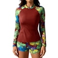 thumbnail image 1 of Fewfanhot Women's Two-Piece Print Rash Guard Swimsuit Set, Full Sleeve Tummy Control Swimwear Set,Halter Top and Printed Bottom, 1 of 8