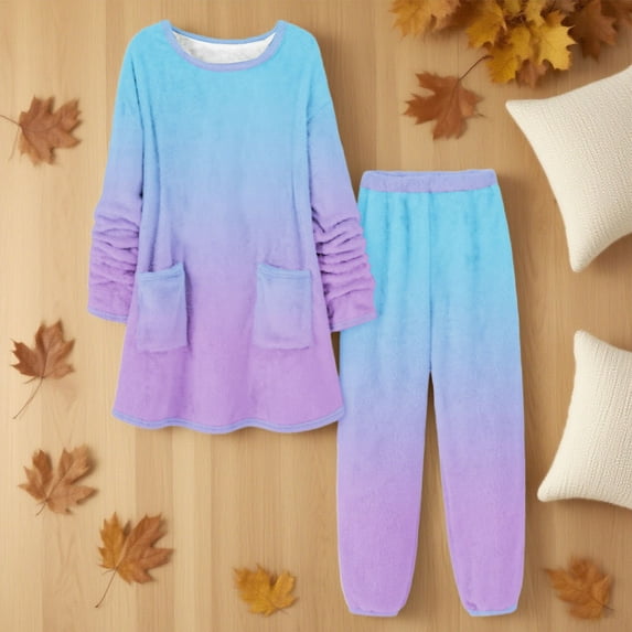 Fewfanhot Women's Ultra-Soft Flannel Winter Fleece-Lined Pajama Set - Cozy Long Sleeve Top and Bottom Loungewear with Functional Pockets for Cold Nights