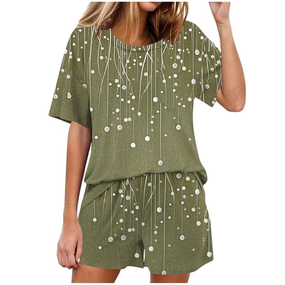 Fewfanhot Women's Ultra-Soft Pajama Set - Round Neck Cute Printed Short Sleeve Pajamas & Short Pant, Ideal for Home and Family Gatherings