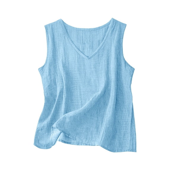 Fewfanhot Women's V-Neck Loose Fit Tank Top Casual Soft Lightweight Solid Color Breathable All Match Daily Summer Basic Comfort Tops