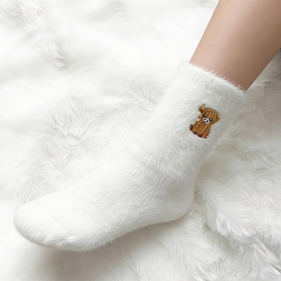 Fewfanhot Women's Winter Fleece Slipper Socks Thick Fluffy Mid Tube Australian-Socks Cute Warm Non-Slip Floor Socks