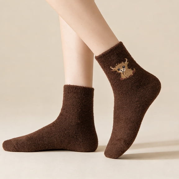 Fewfanhot Women's Winter Fleece Slipper Socks Thick Fluffy Mid Tube Australian-Socks Cute Warm Non-Slip Floor Socks