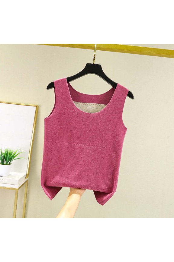 Women's Winter Thermal Tank Top - Sleeveless Round Neck Solid Color Regular Fit, Comfy Base Layer for Cold Season