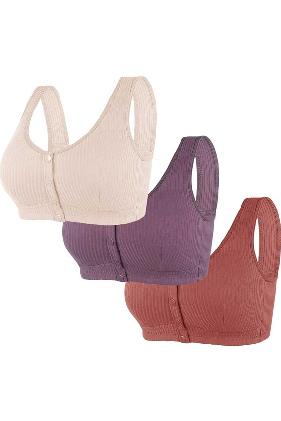 Fewfanhot Women's Wireless Front Closure Bras 3-Pack Seamless Comfort for Sleep Yoga Adjustable Straps 32-40B/C/D