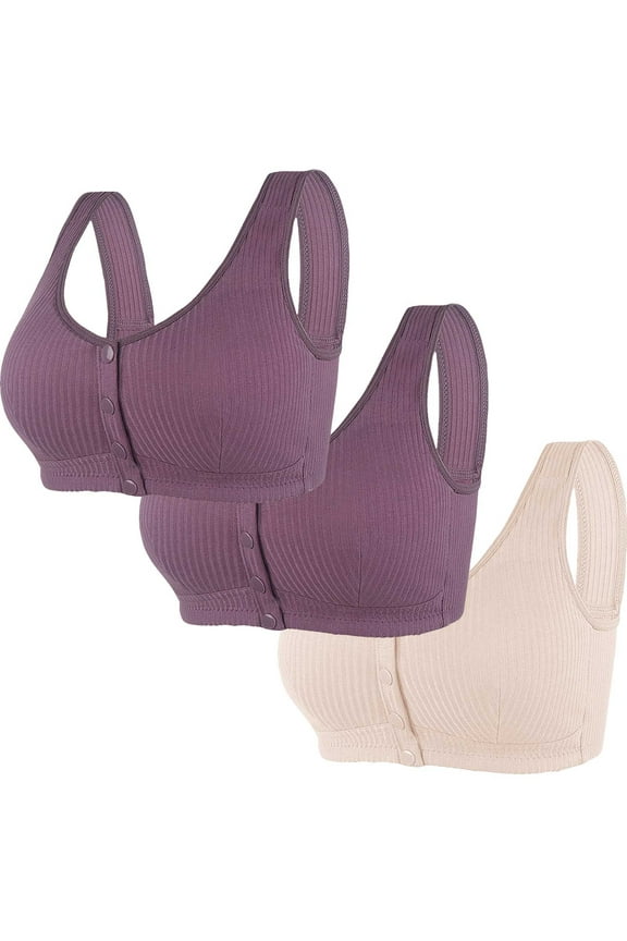 Fewfanhot Women's Wireless Front Closure Bras 3-Pack Seamless Comfort for Sleep Yoga Adjustable Straps 32-40B/C/D