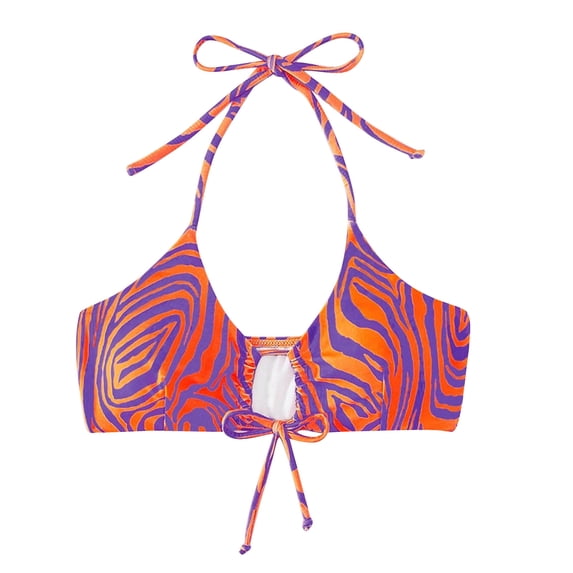 Fewfanhot Women's Zebra-Print Bikini Top Halter Neck Tie Front & Back Push Up Bra Padded Triangle Swimsuit Bathing Top, Multi Colors
