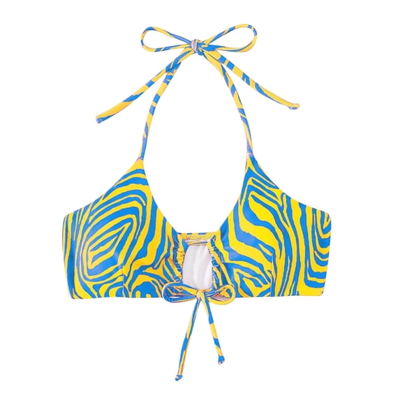 Fewfanhot Women's Zebra-Print Bikini Top Halter Neck Tie Front & Back Push Up Bra Padded Triangle Swimsuit Bathing Top, Multi Colors