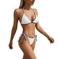 thumbnail image 1 of Fewfanhot Womens Bikini Swimsuits Ribbed Triangle Bikini Sets Whip Stitch Halter 2 Piece Swimsuits Color Block Side Tie Bathing Suit, 1 of 7