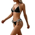 thumbnail image 1 of Fewfanhot Womens Bikini Swimsuits Ribbed Triangle Bikini Sets Whip Stitch Halter 2 Piece Swimsuits Color Block Side Tie Bathing Suit, 1 of 7