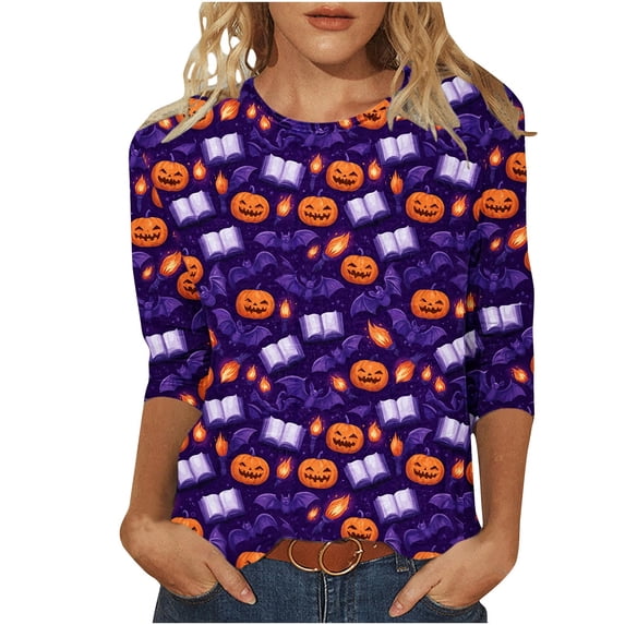 Fewfanhot Womens Blouses Casual 3/4 Sleeve T-Shirts Round Neck Tunic Tops Business Casual Outfits 2026 Fall Fashion Clothes