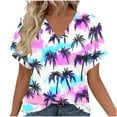 thumbnail image 1 of Fewfanhot Womens Blouses Soft Summer Hawaii Tshirts Beach Print V Neck Button up Tops Floral Short Sleeve Tops, 1 of 7