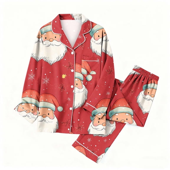 Fewfanhot Womens Christmas Pajamas Long Sleeve Button Down Sleepwear Holiday Matching Pjs Comfy Lounge